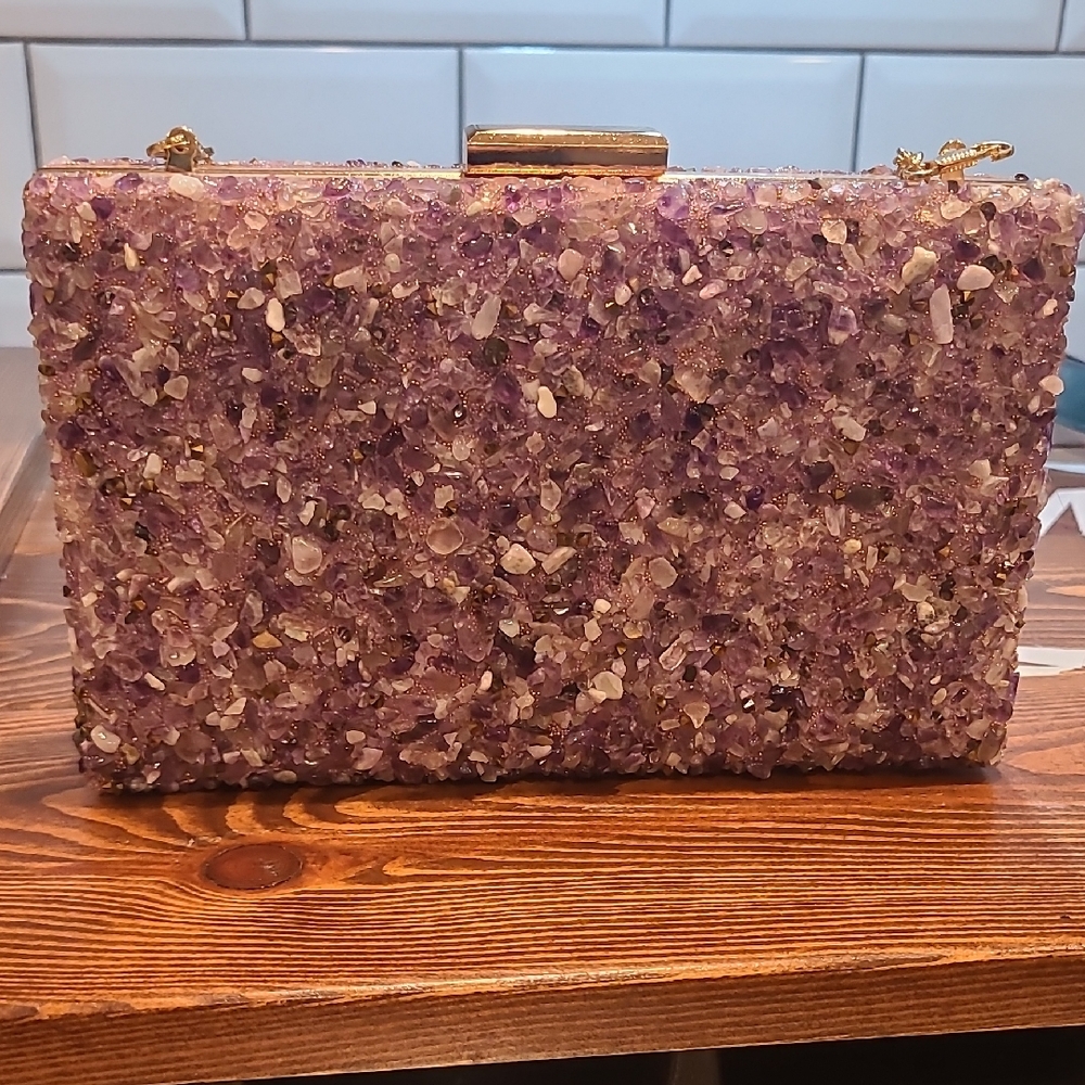 Purple Crystal Clutch Bag
